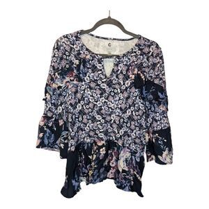 Cupio Multicolor Floral Print Long Sleeve Blouse Women's Small